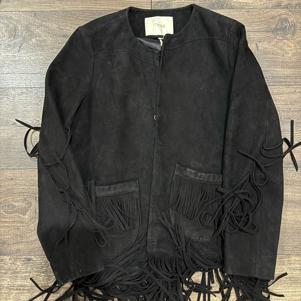 Maje Black Fringe Teddy Jacket